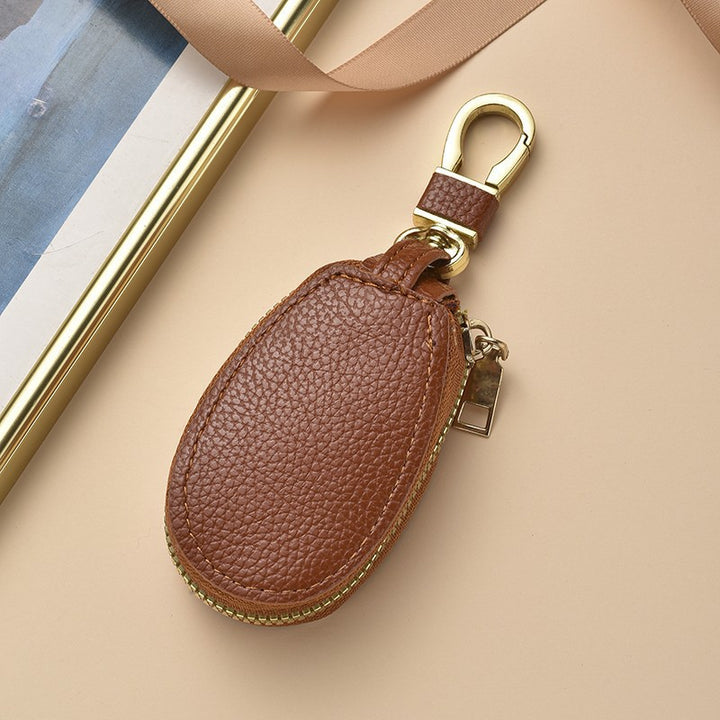 Compact Textured Leather Keychain Pouch Bowlift