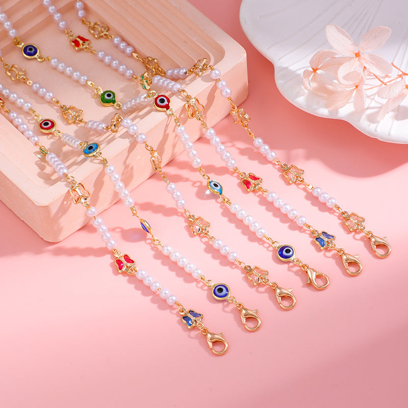 Pearl and Colorful Evil Eye Bracelet Bowlift
