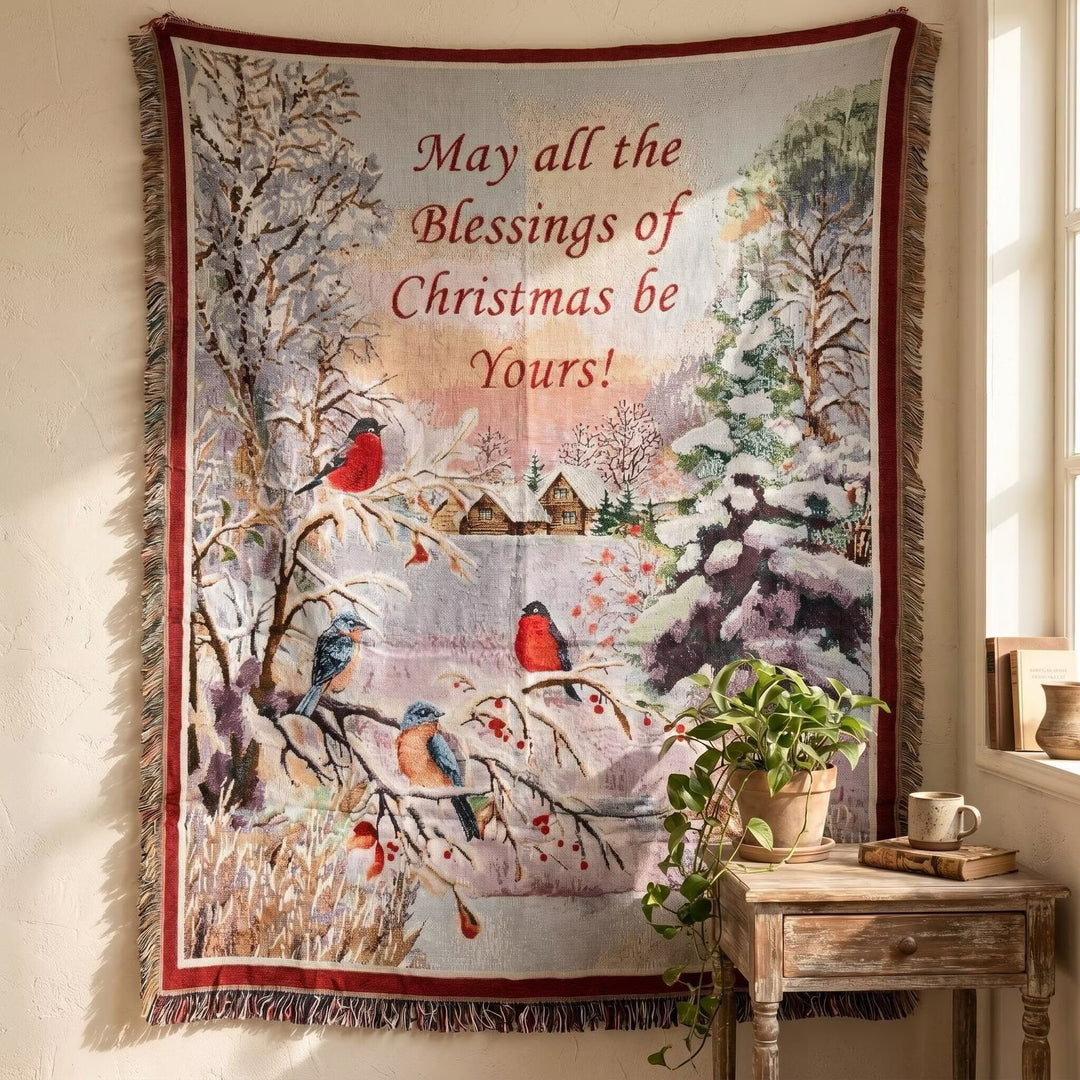 Festive Winter Season Tapestry Throw Blanket