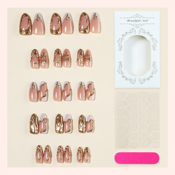 Premium Decorative Press-On Nail Set with Gold Accents Bowlift