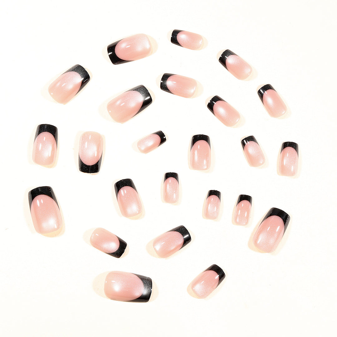 Elegant Black-Tipped Gel Nail Extensions Bowlift