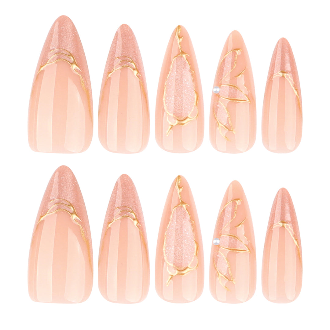Artful Stiletto Nails with Gold Accents Bowlift