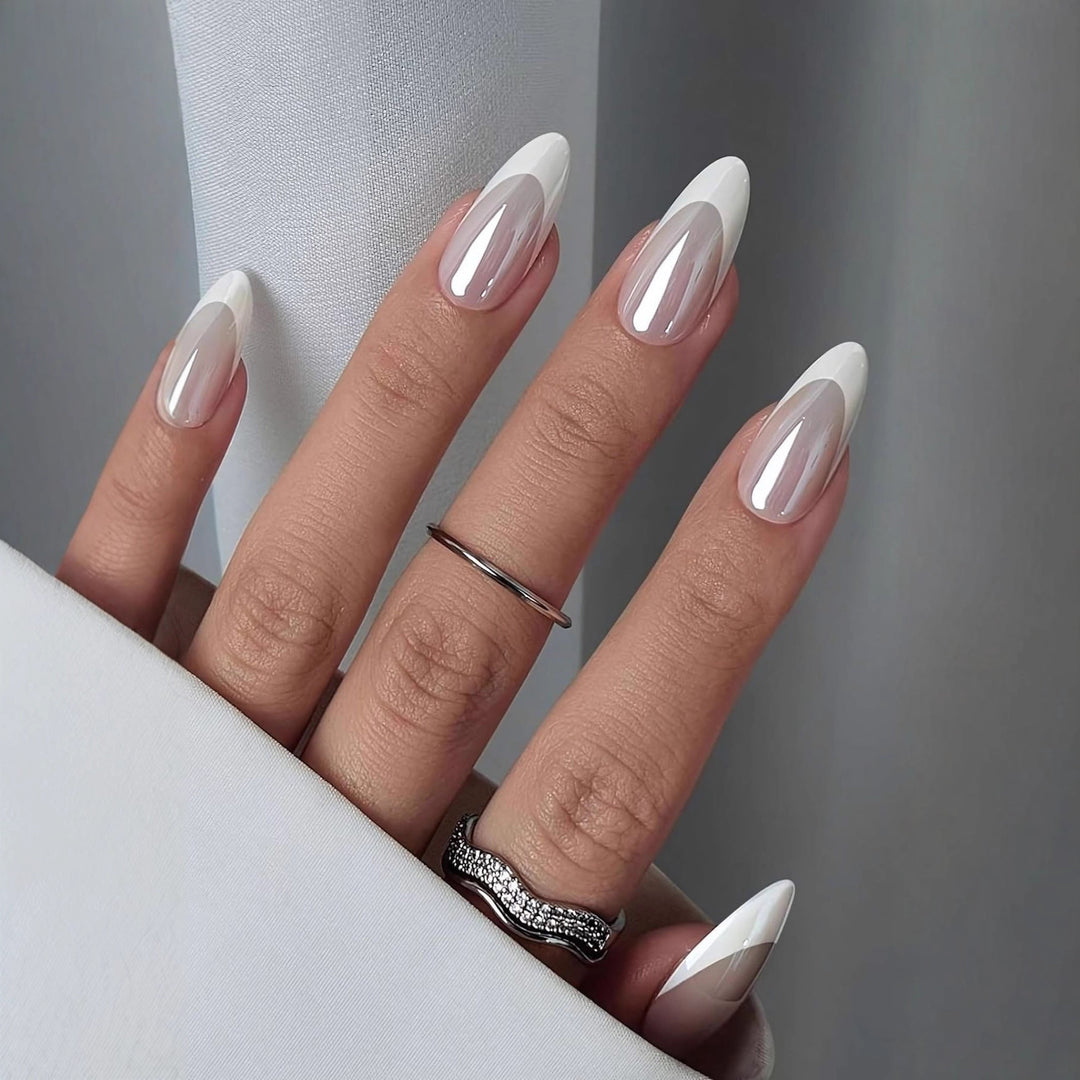 Artificial nails in elegant French tip design Bowlift