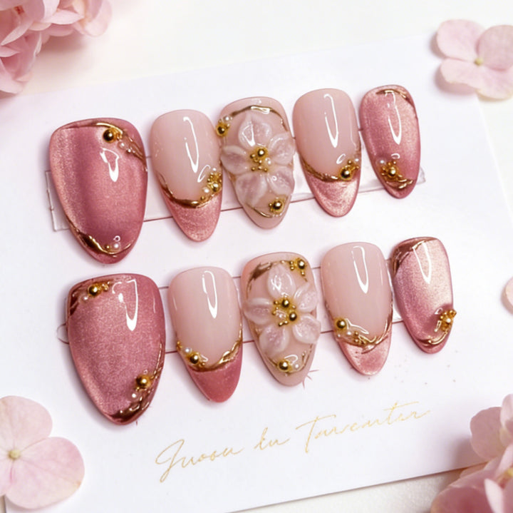 Floral Embellished Press-On Nail Set Bowlift 178815*10mm0415*10mm