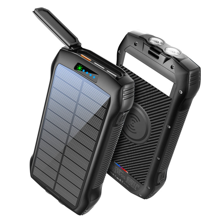 Solar-powered power bank with wireless charging function and LED flashlight Bowlift