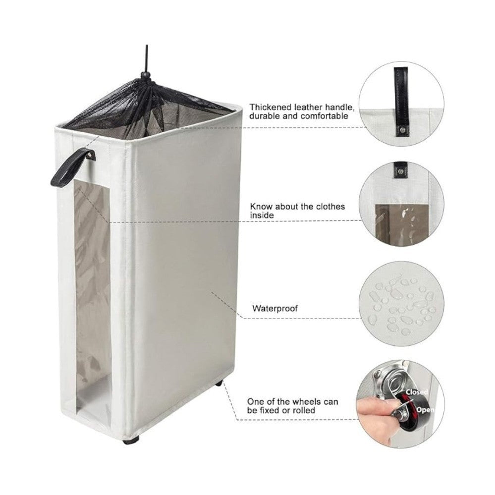 Modern laundry basket with wheels and viewing window Bowlift
