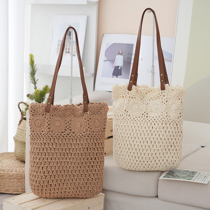 Crochet tote bag with leather handles Bowlift