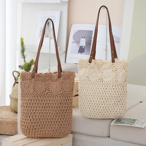 Crochet tote bag with leather handles Bowlift