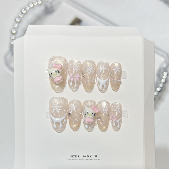 Glittery Press-On Nail Art Set with Snowflake Design Bowlift