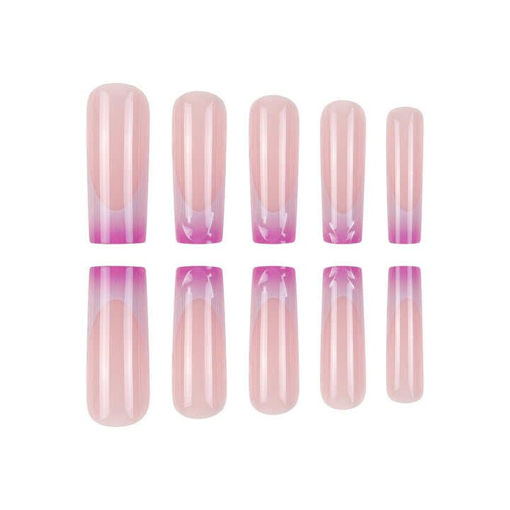 Elegant Long Acrylic Press-On Nail Set with Artistic Ombré Design Bowlift