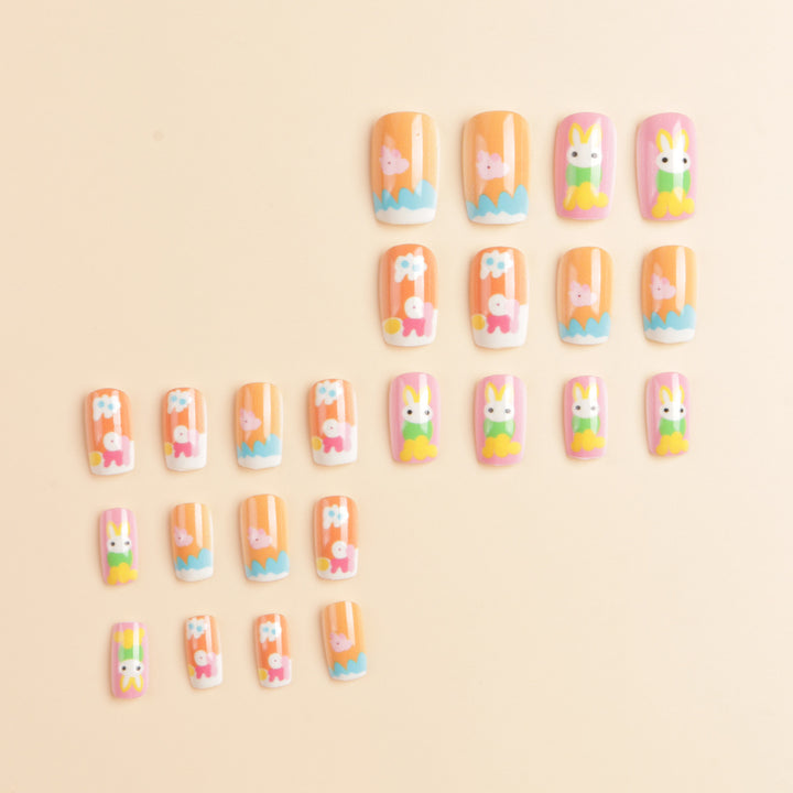 Artistic Seasonal Bunny-Themed Press-On Nail Art Bowlift