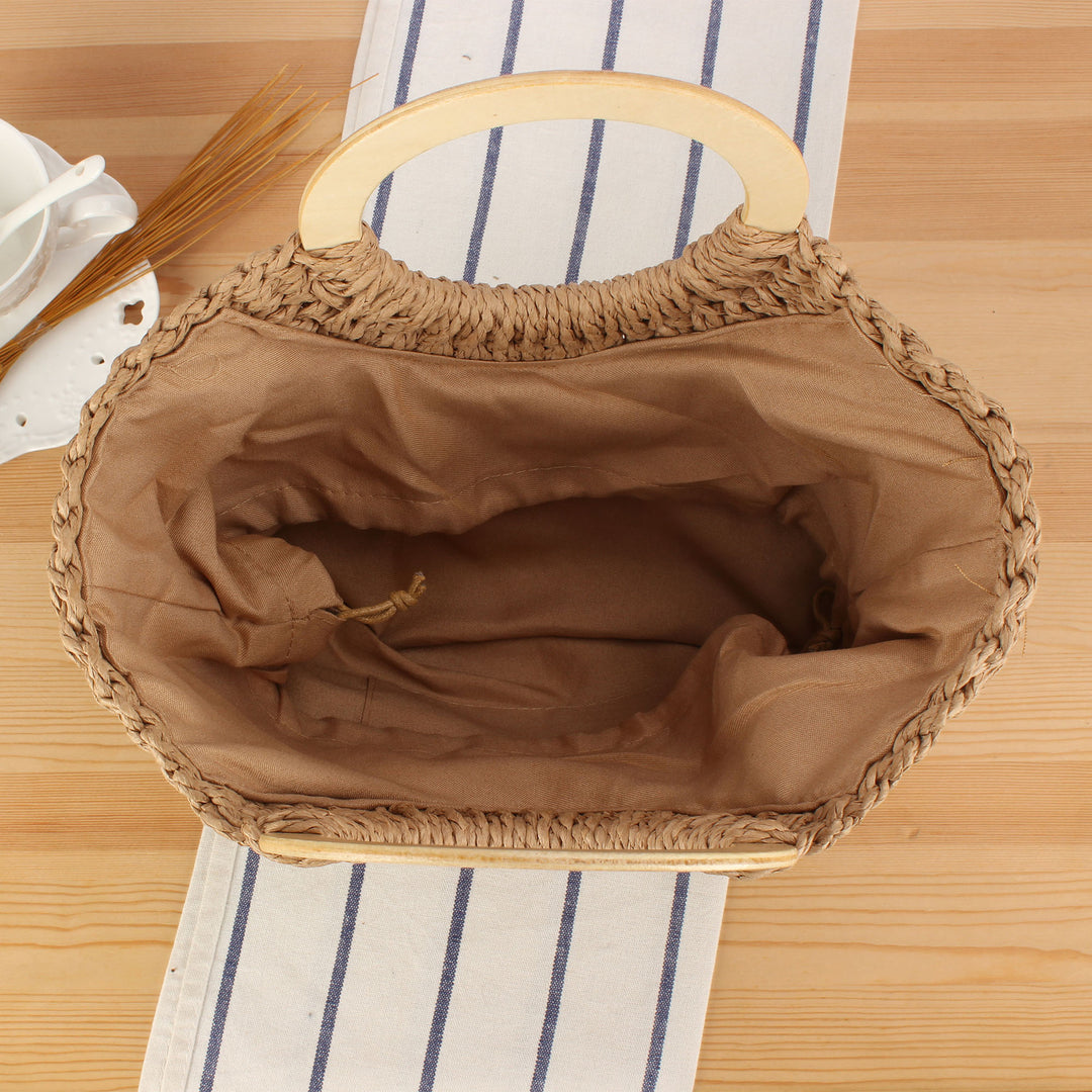Designer bag made of hand-woven wicker with wooden handle Bowlift