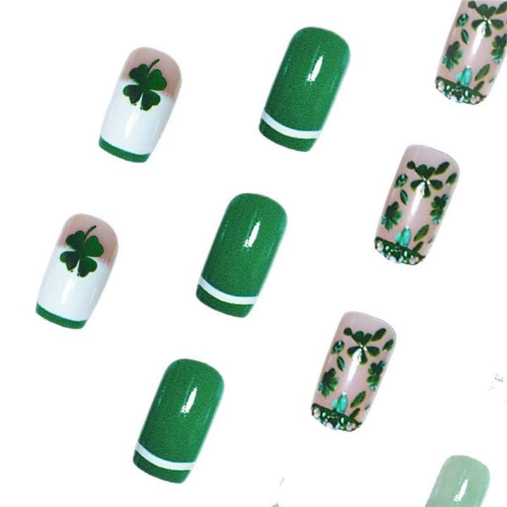 Artistic Shamrock-Themed Press-On Nail Set Bowlift