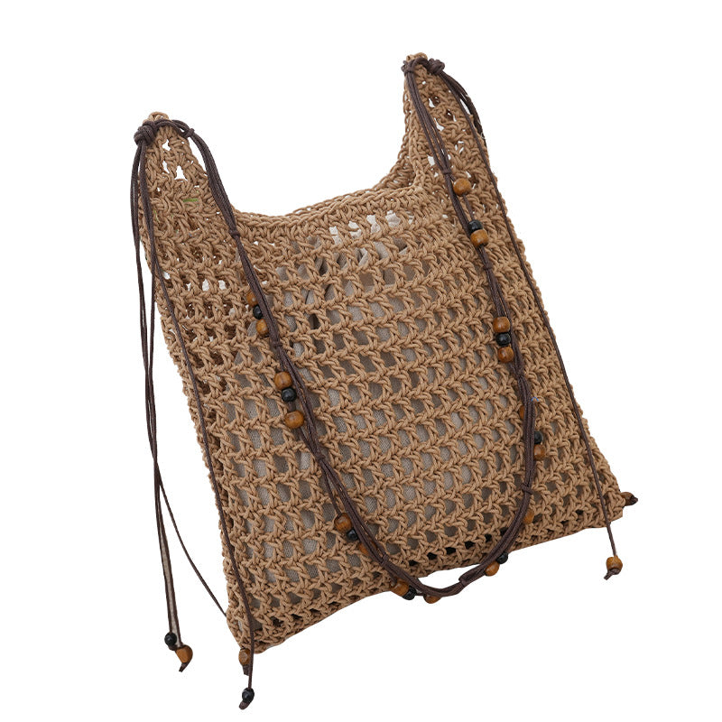 Handmade net tote bag with wooden accents Bowlift