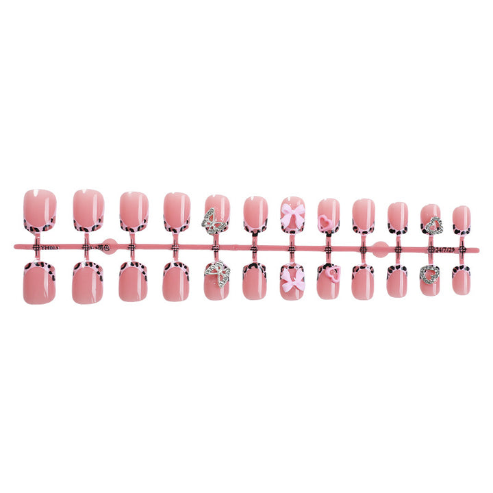 Decorative Press-On Nail Set with Artistic Bow and Heart Accents Bowlift