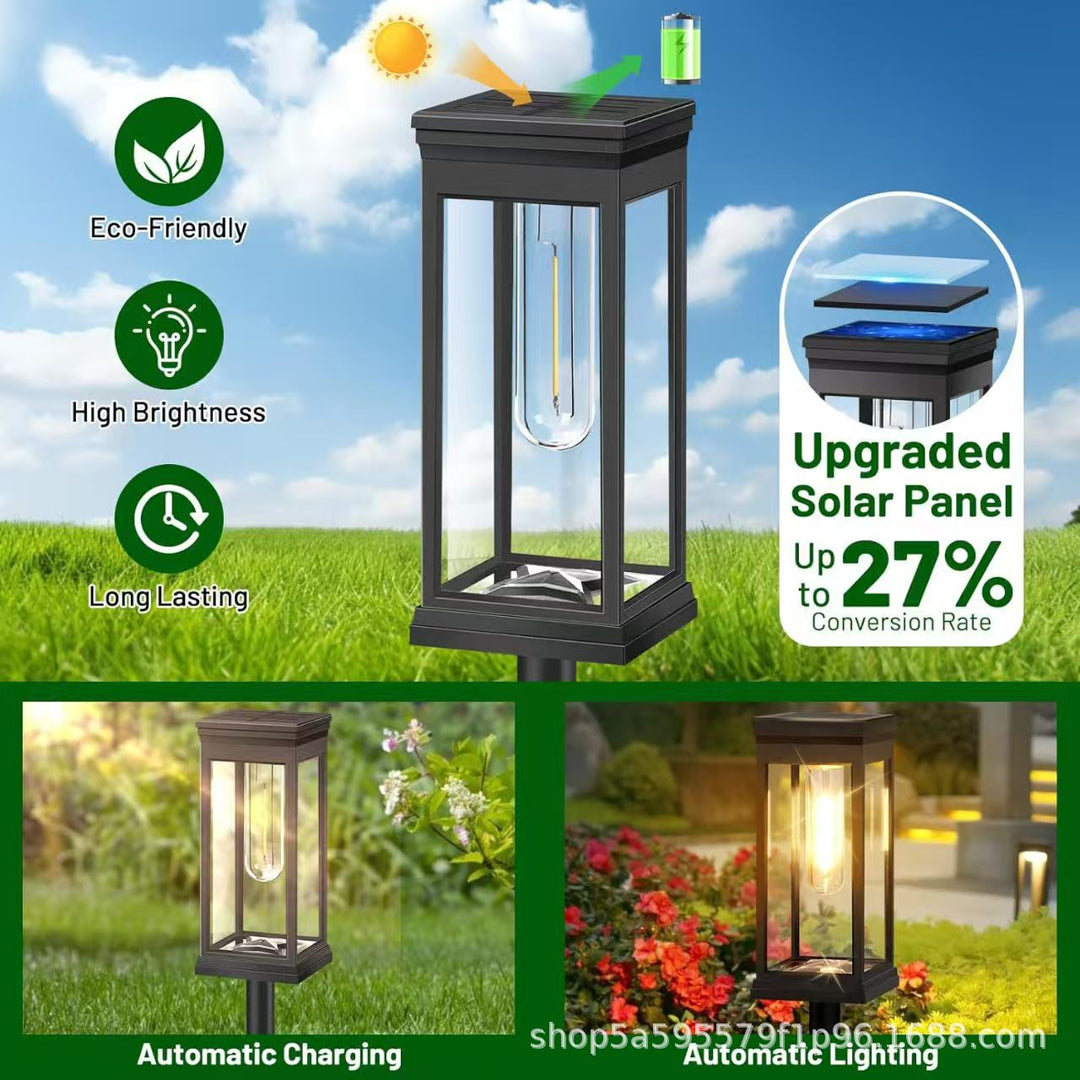 Solar LED Garden Stake Lantern with COB Bulb and Spike Mount Bowlift