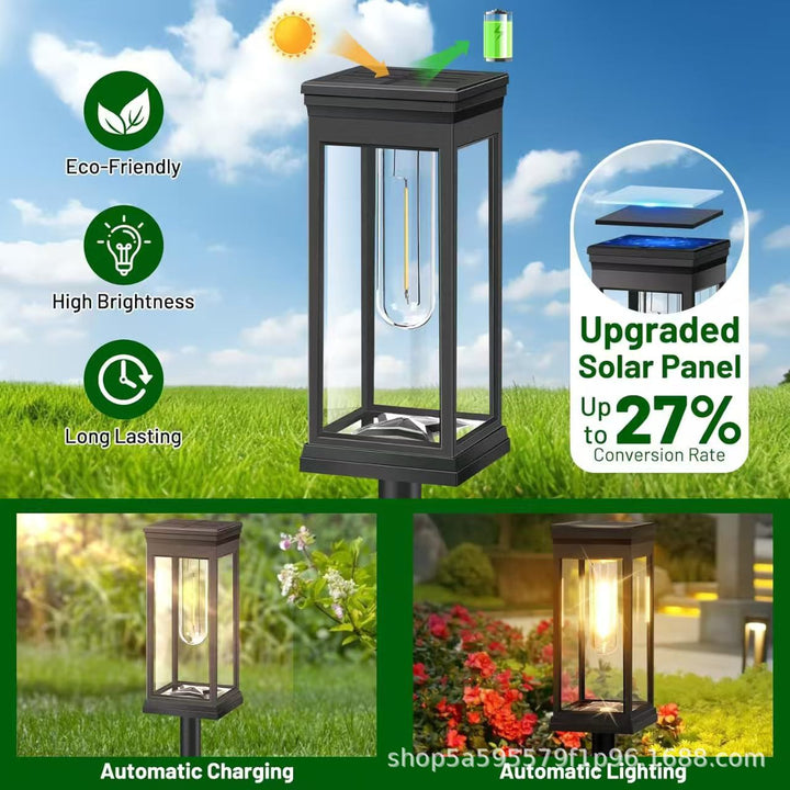 Solar LED Garden Stake Lantern with COB Bulb and Spike Mount Bowlift