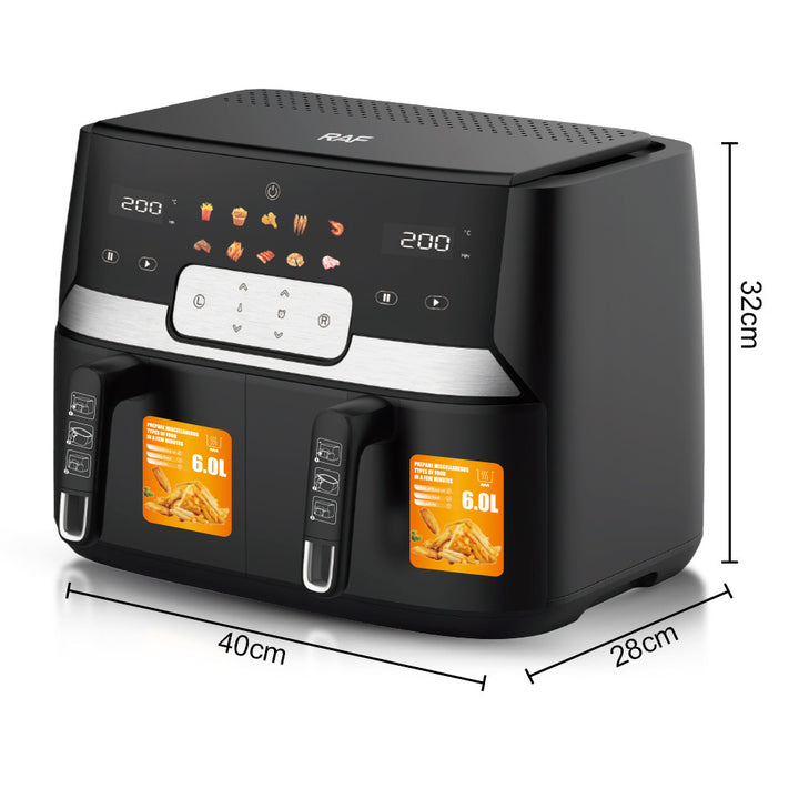 Dual Basket Air Fryer with 360° Air Circulation and LED Display Bowlift