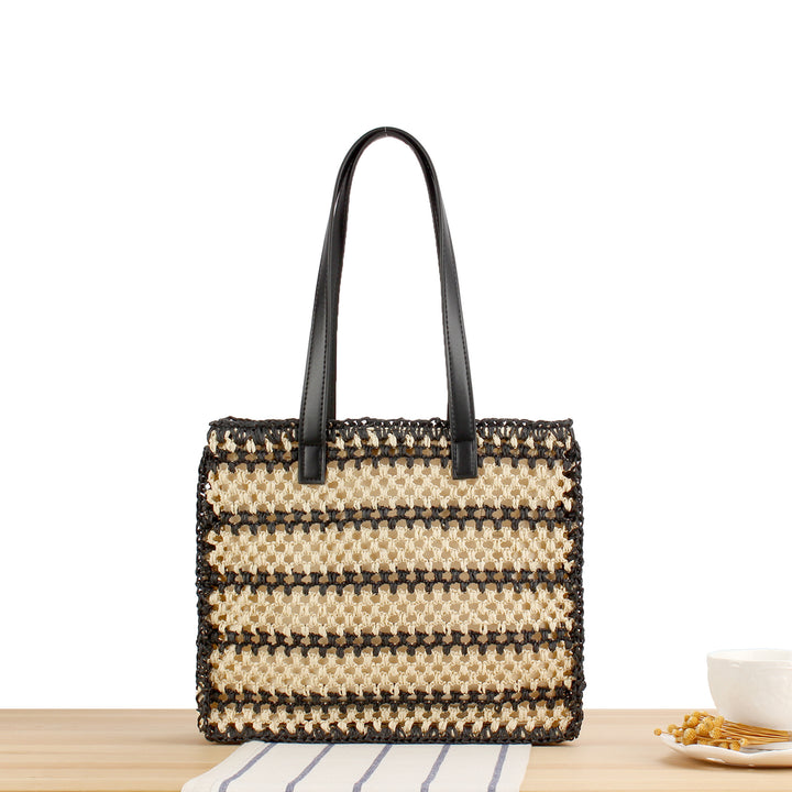 Braided Tote Bag with Elegant Leather Handle Bowlift