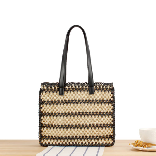 Braided Tote Bag with Elegant Leather Handle Bowlift