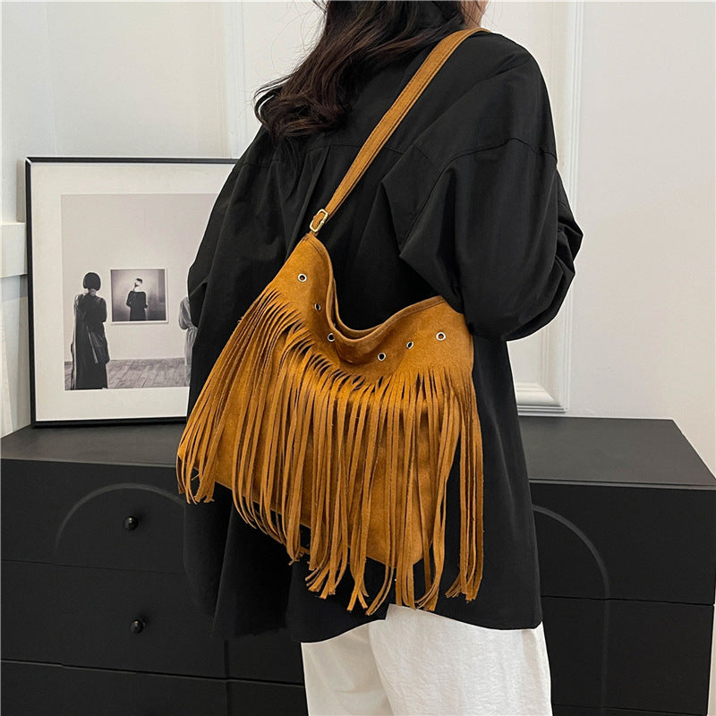 Fringe Suede Crossbody Bag Bowlift