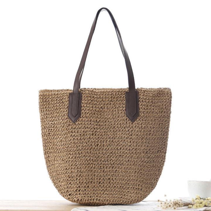 Handbag Made of Woven Natural Material with Sturdy Leather Handles Bowlift