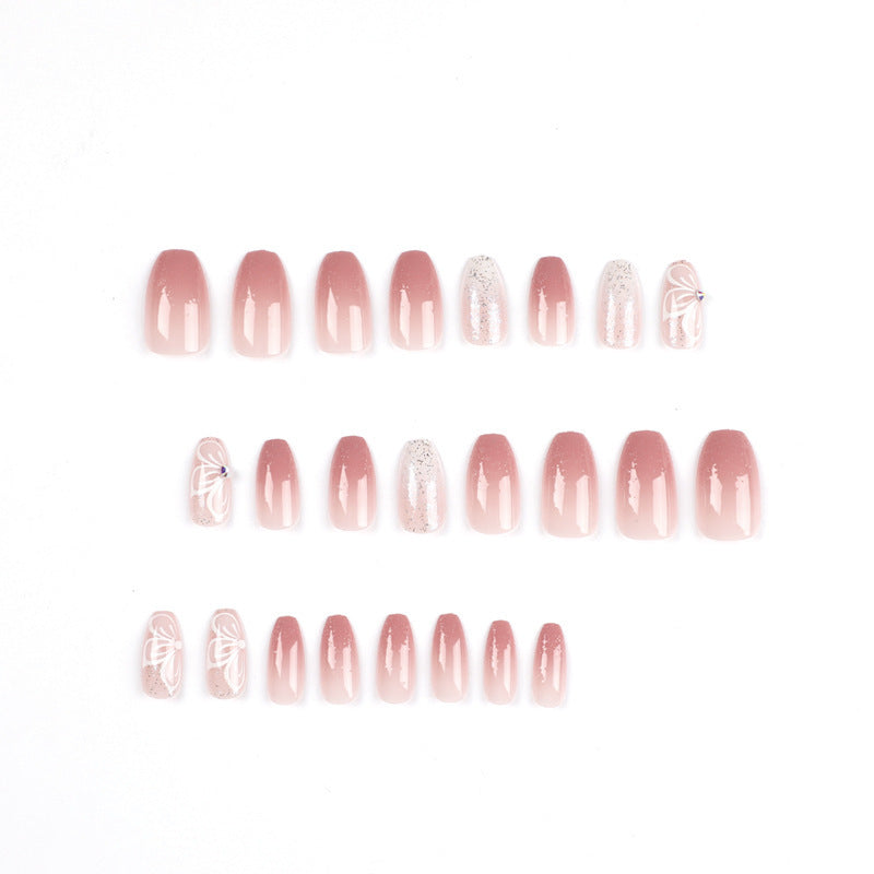 Elegant Ombre Press-On Nail Extensions with Decorative Accents Bowlift