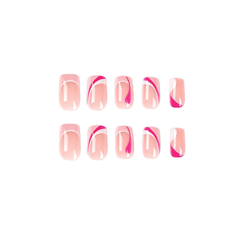 Acrylic nail extensions with elegant gradient and curved accents Bowlift