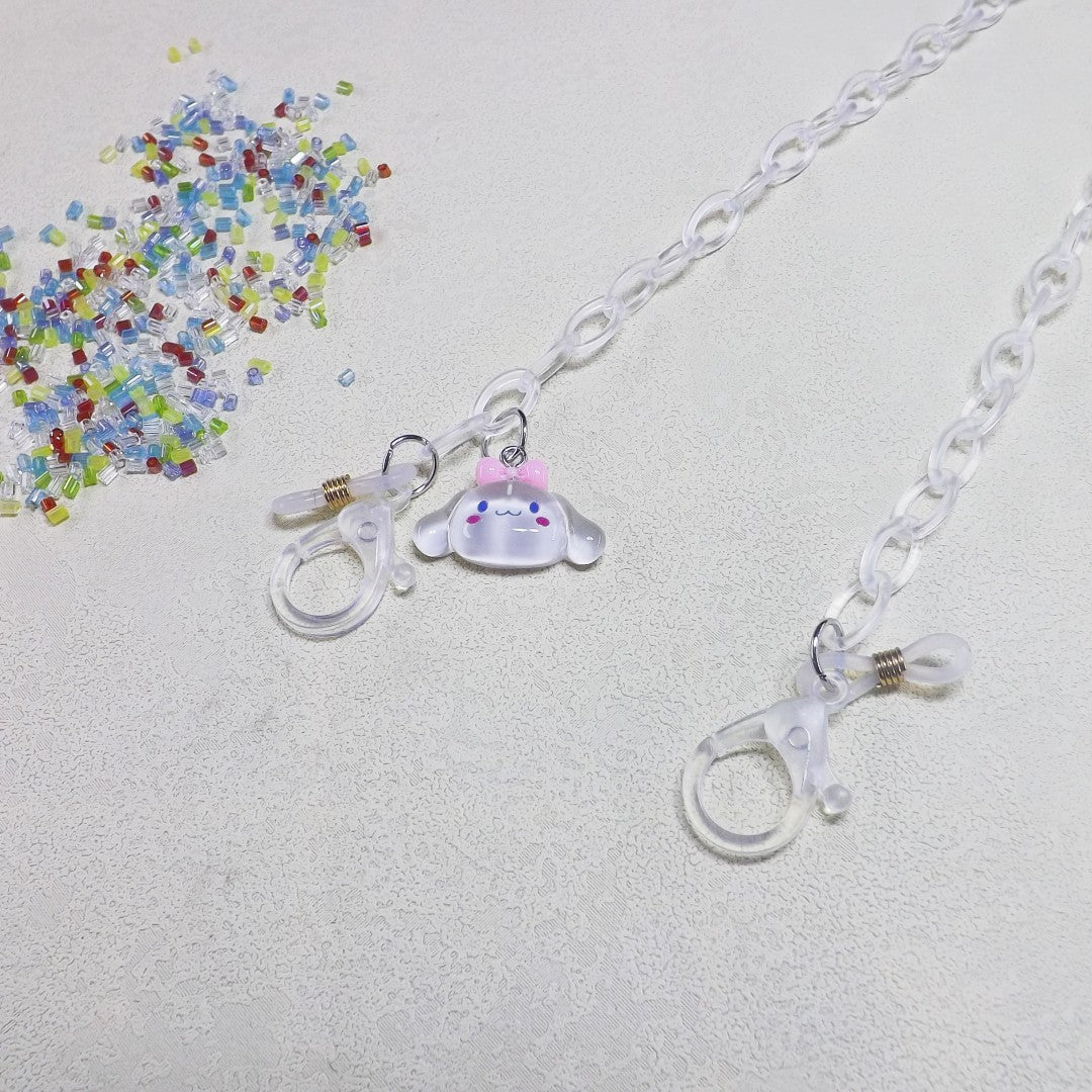 Playful glasses holder chain made of transparent material Bowlift