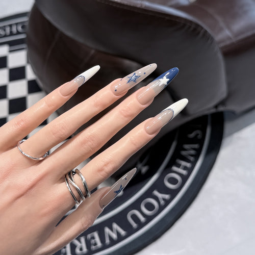 Artistic Stiletto Press-On Nail Set with Celestial Design Bowlift