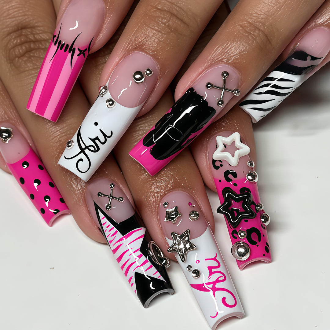 Artistic Press-On Nail Tips Set with Stylish Decals Bowlift