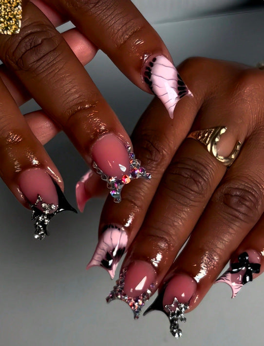 Artistic Gem-Embellished Stiletto Press-On Nails Bowlift
