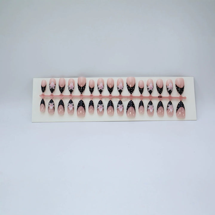 Artistic Press-On Nail Set with Floral Design Bowlift