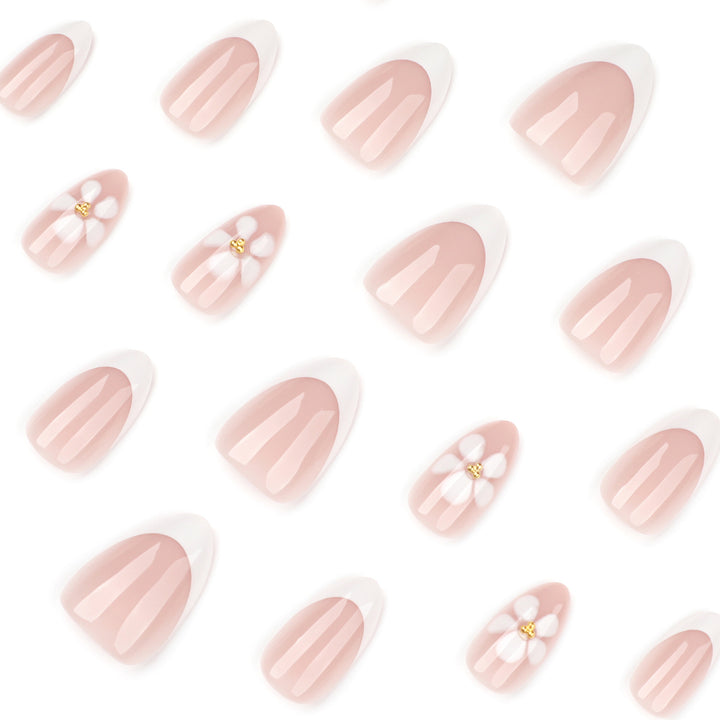Artful nail extensions with flower design and elegant French tips Bowlift