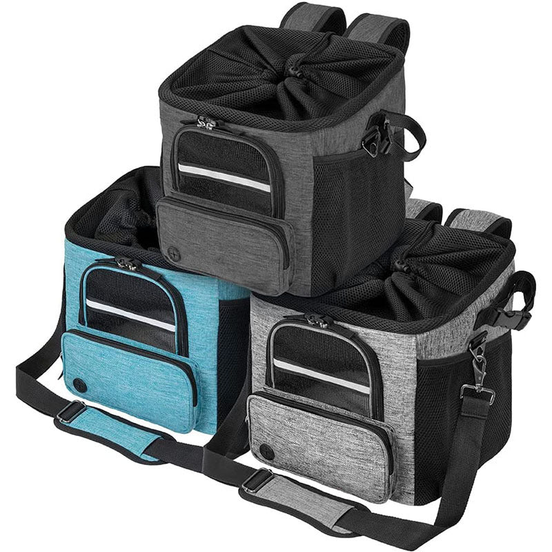 convertible front-mount pet transport backpack with reinforced base, breathable mesh canopy, padded straps and detachable shoulder sling Bowlift