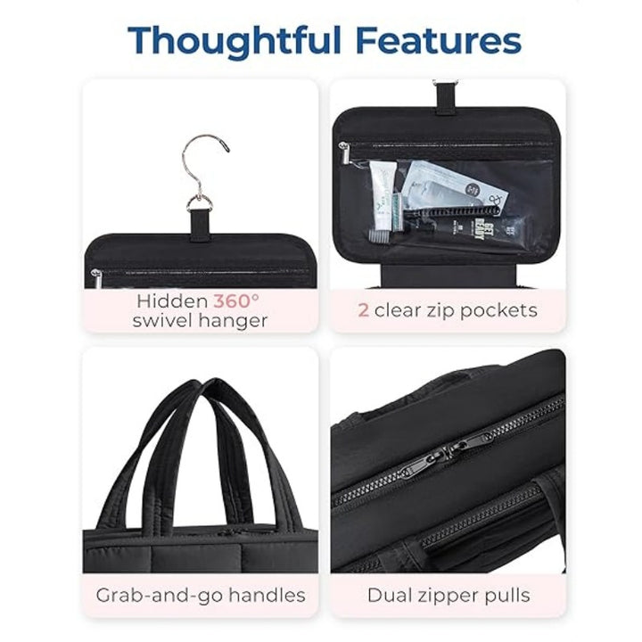 Padded cosmetic organizer bag with practical hanging system Bowlift
