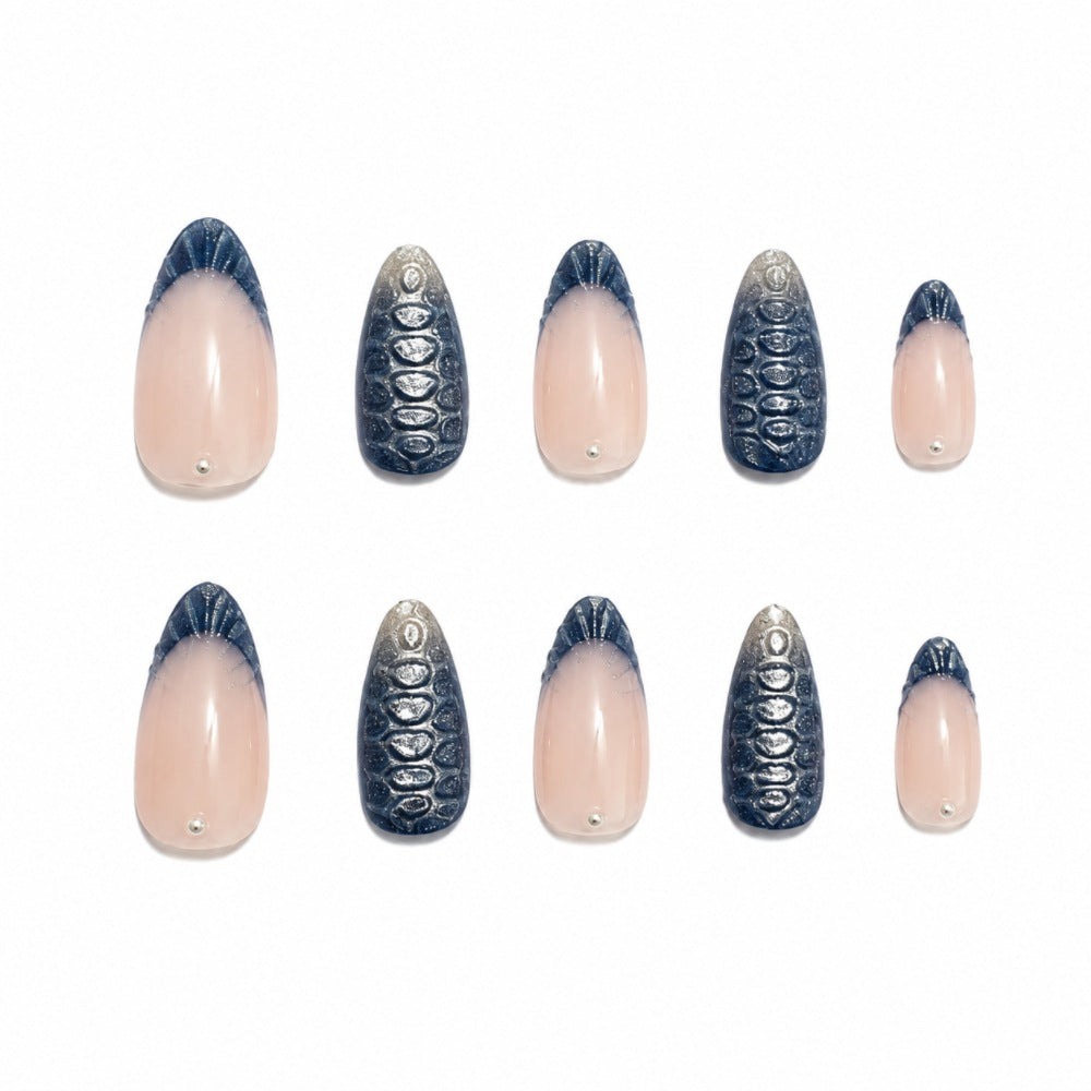 Artificial nails with elegant tip decoration and decorative accents Bowlift