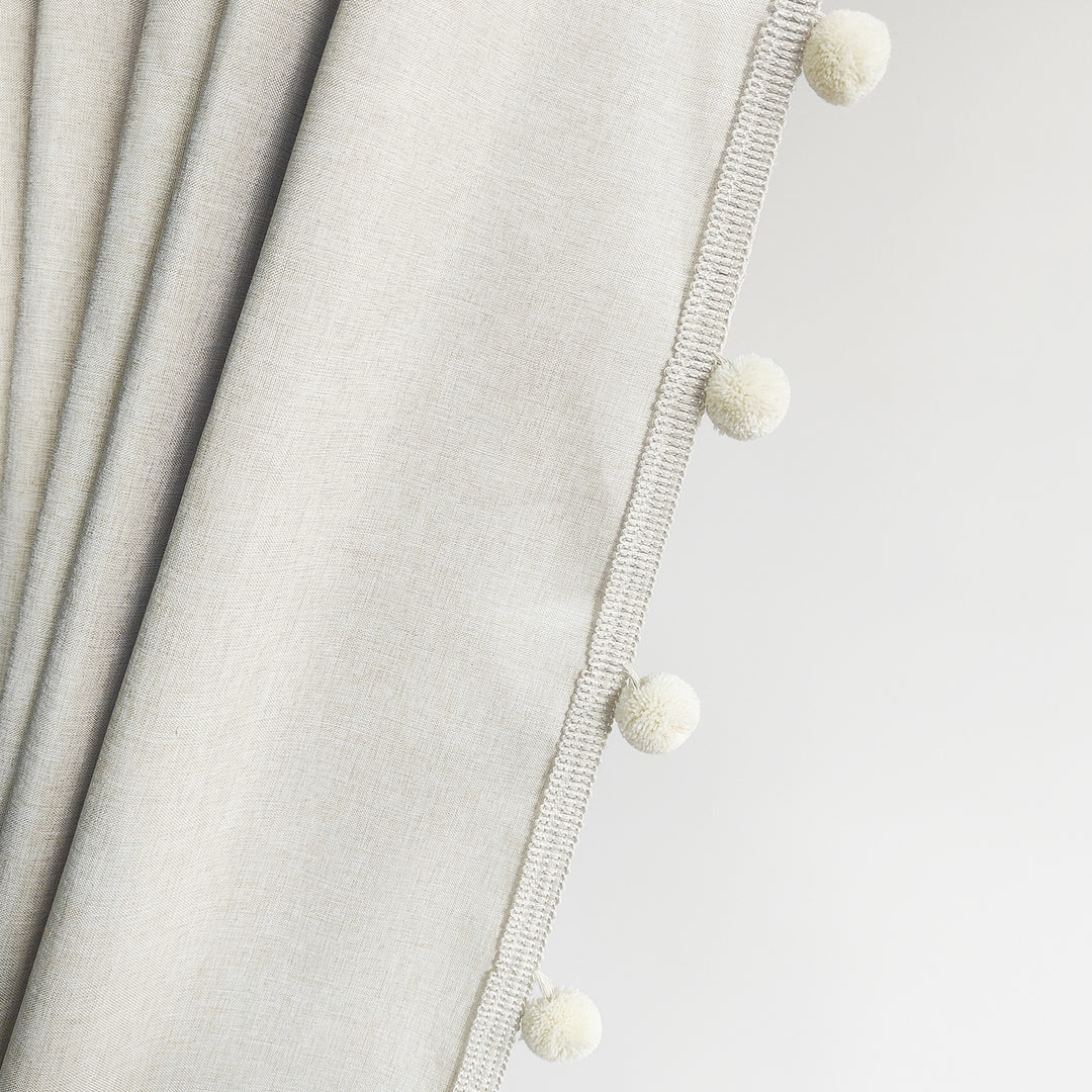 Textured Pom Pom Trim Shower Curtain Bowlift