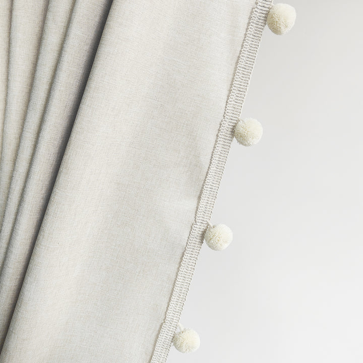 Textured Pom Pom Trim Shower Curtain Bowlift