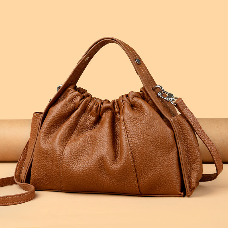 Textured Leather Drawstring Satchel Bowlift