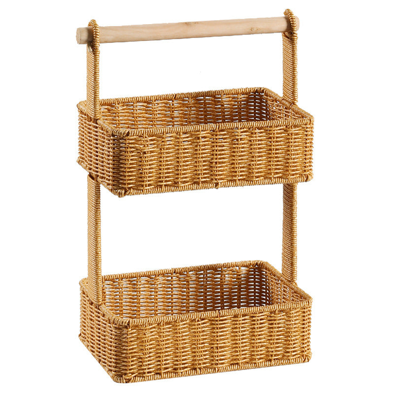 Unisex Two-Tier Storage Basket with Wooden Handle Bowlift