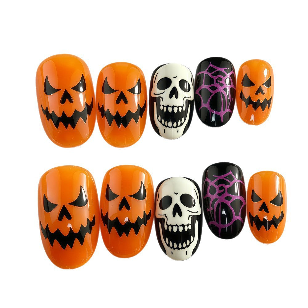 Halloween Artificial Nails in Creative Pumpkin and Skull Design Bowlift