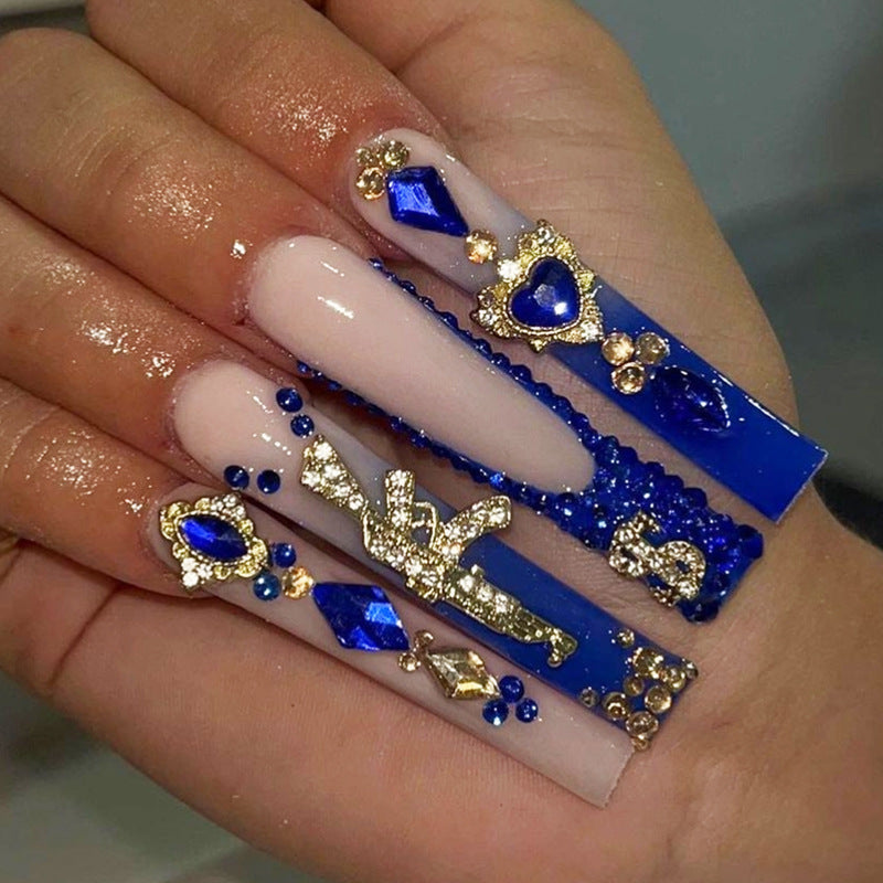 Artistic Rhinestone-Embellished Press-On Nail Art Set Bowlift
