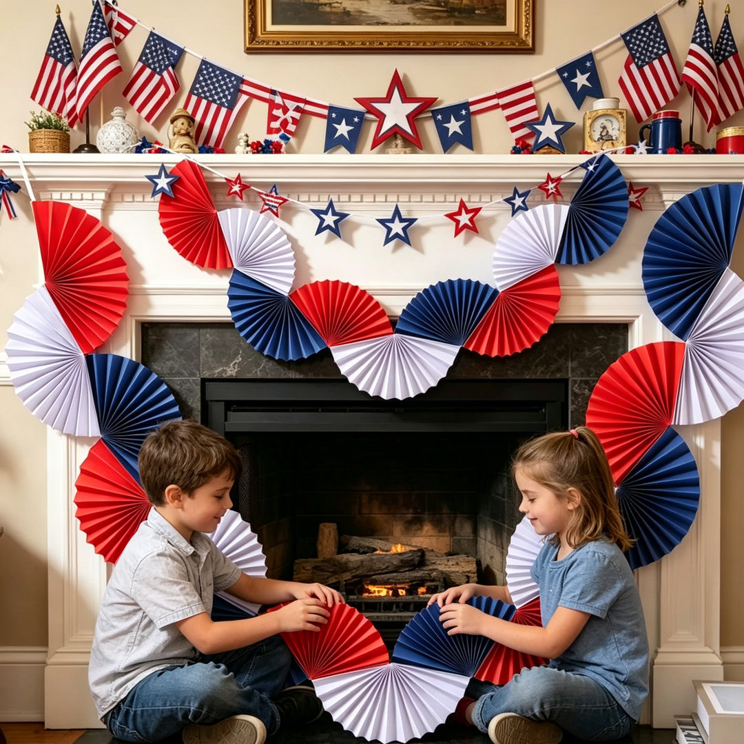 Unisex nan patriotic layered paper fan garland and star pennant banner Bowlift