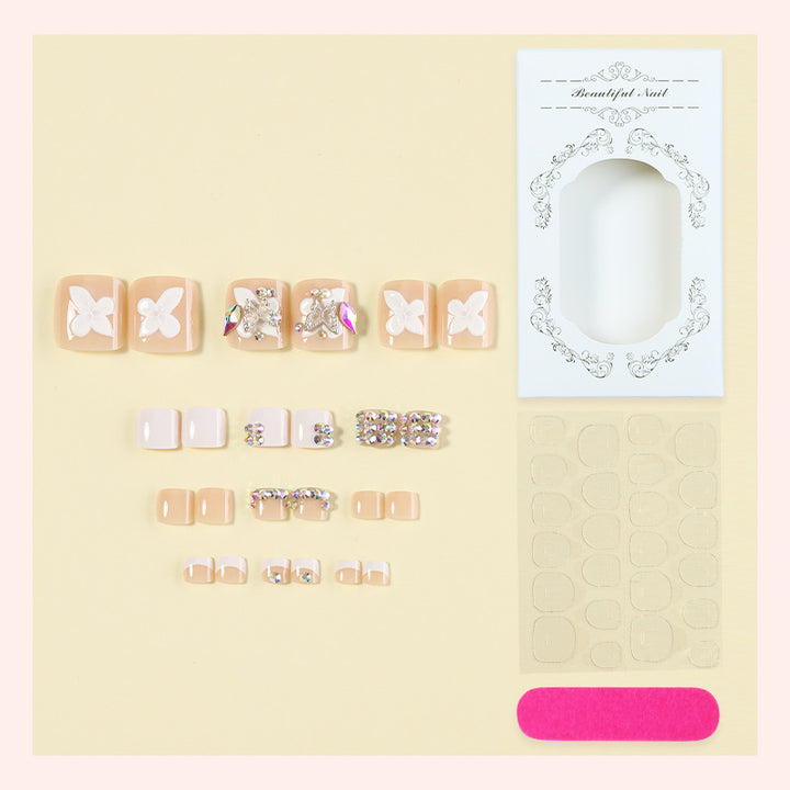 Decorative Press-On Nail Art Set with Butterfly and Gem Accents Bowlift