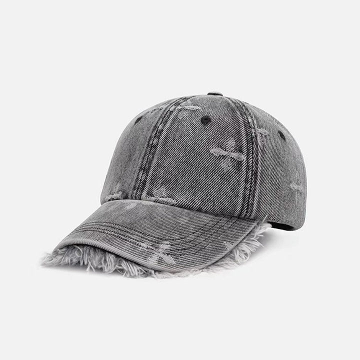 Women's Distressed Denim Fringe Baseball Cap Bowlift