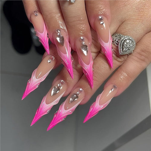 Stiletto Press-On Nail Extensions with Rhinestone Accents Bowlift