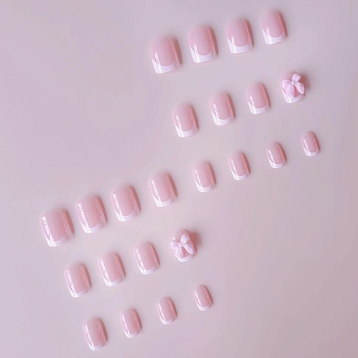 Acrylic Nail Set with Elegant Tips and 3D Bow Decorations Bowlift