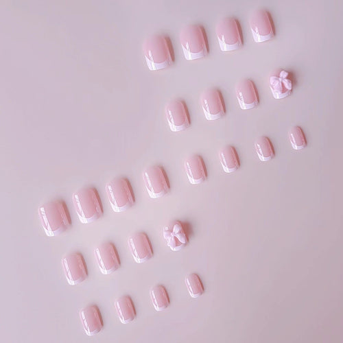 Acrylic Nail Set with Elegant Tips and 3D Bow Decorations Bowlift