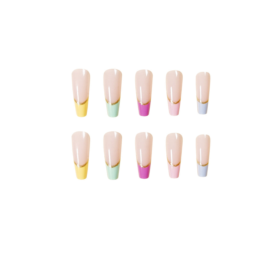 Artful Nail Extensions with Modern Color Design and Glitter Bowlift